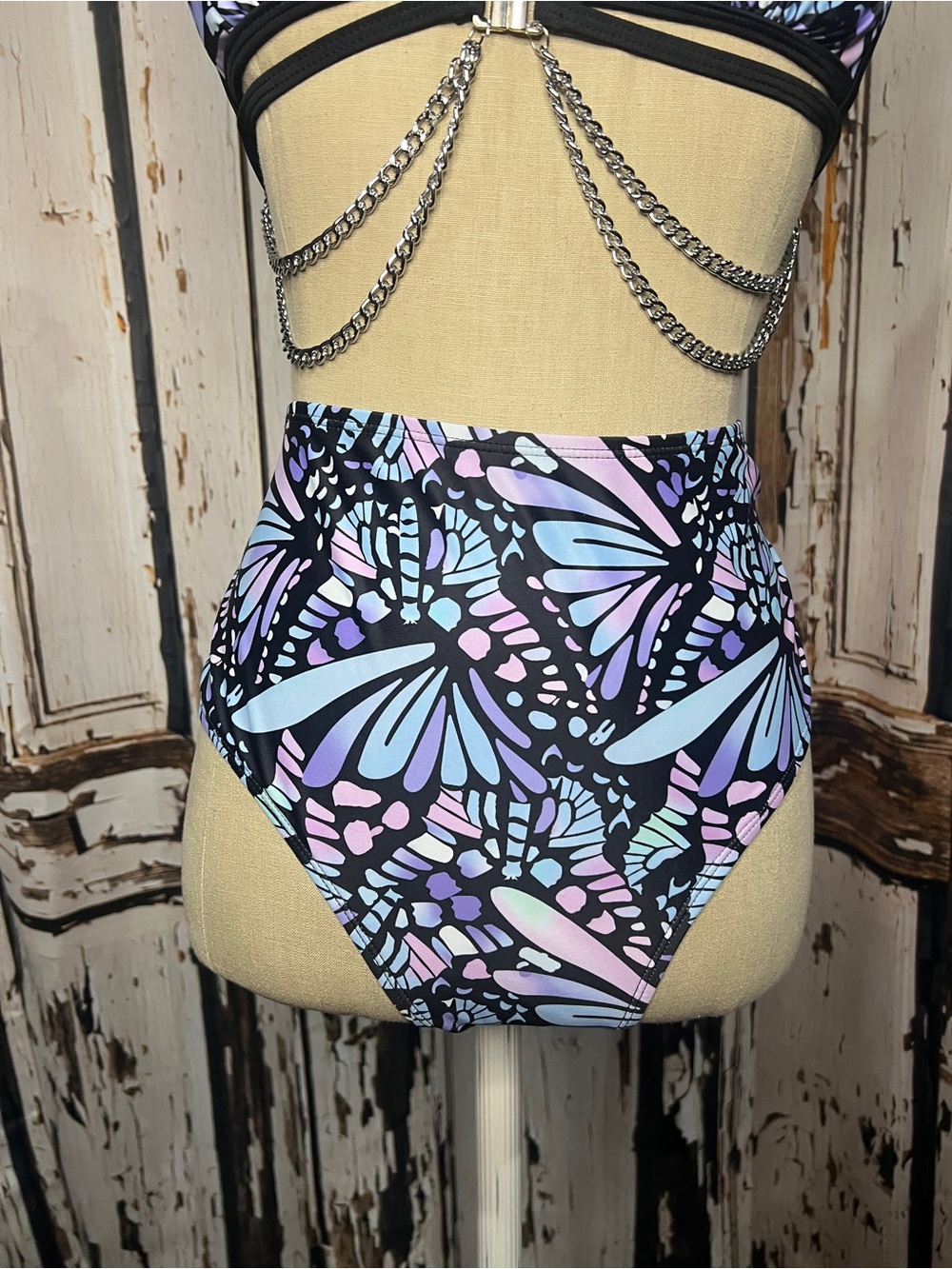 Butterfly Print High-Waist Rave Bikini Bathing Suit - Picture 3 of 13